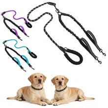 BVEOYPET 2pcs/Set Correa Doble 2-En-1 Sin Enredos Con Resorte Amortiguador De Impactos Y Mango Acolchado, Adecuada Para Caminar Y Correr Con 2 Perros - Multicolor - Ver 3