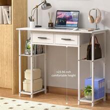 White Computer Desk With Drawers, 37.3 Inch Home Office Work Desk With Storage Shelf, Teens Study Table For Small Space, Small Writing PC Table For Bedroom Makeup Vanity Desk - Trắng - Xem 4