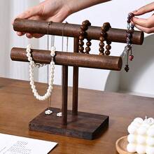 1pc Retro Walnut Wood Single/Double Layer Jewelry Stand, Necklace Bracelet Pendant Display Rack, Dresser Organizer, Gift & Store Display - T-shaped Walnut Wood Bracelet Holder - View 7