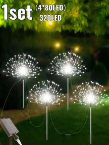 1个/4个户外太阳能烟花草坪灯 - 60/150/240/320/360颗LED灯珠，8种照明模式，IP65防水等级，智能感应，DIY景观照明，适用于户外花园、庭院、草坪、小径、露营地、别墅、婚礼、复活节、节日装饰（暖白光/白光/彩色光） - 煙火 - 查看 14