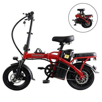 F1 Bicicleta eléctrica plegable para adultos Little Dolphin de 14 pulgadas, 500W, 48V 10AH, autonomía de conducción de 35 km/h , carga máxima 150KG, motor alto sin escobillas, suspensión doble de 2 plazas, neumáticos todo terreno de 3 velocidades, luz LED - con bolsa de asiento grande que absorbe los golpes, cesta de tela, pequeños pies cromados plegables, tubo del sillín que absorbe los golpes