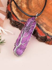 手工缠绕彩虹水晶柱生命之树吊坠项链，时尚简约饰品，独特个性化颈链 - 編織電鍍項鍊 - 查看 14