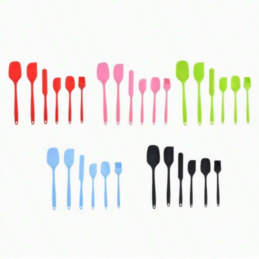 Bộ 6 dụng cụ làm bánh bằng silicon, thìa và cọ chịu nhiệt chống dính, dụng cụ nhà bếp dùng cho bánh ngọt, kem và nấu nướng. - Nhiều màu - Xem 1