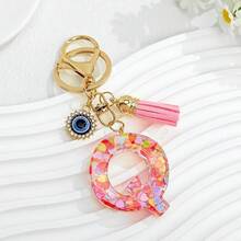 1个新款粉色26个英文字母钥匙扣，带邪眼流苏吊坠，可作钥匙链或包包挂饰 - 彩色 - 查看 32