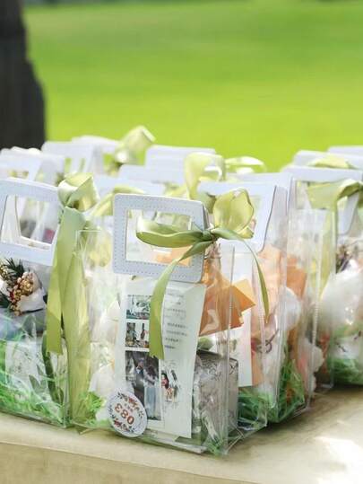 1个透明礼品袋，适用于特殊场合和日常使用，婚礼和节日装饰，纪念品，桌面装饰，婚礼糖果袋