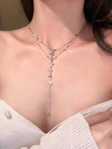 2026 独特设计多层项链，月亮星星吊坠身体链项链，优雅女士颈链，夏季 - 彩色 - 查看 10