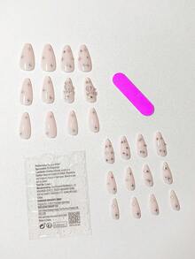Y2K Cute Gradient Skin Tone 3D Bow French 24pcs Medium-Long Almond Shaped Nail Tips, Press-On Nail Stickers, Acrylic Nails Suitable For Office Ladies, Daily Wear, Dates, Afternoon Tea, Outings - Brown - View 2