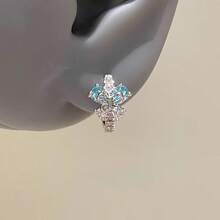 1pc Elegant Luxury Zirconia Inlaid Butterfly Hoop Earring, Fashionable & Versatile Earring For Women - Multicolor - View 6