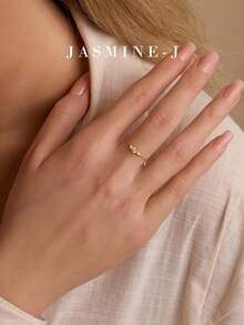 1 chiếc nhẫn bạc S925 đính đá Emerald, màu xanh ô liu, vàng, kiểu dây chuyền, có thể điều chỉnh kích cỡ, thiết kế tối giản, phù hợp cho nữ đeo hàng ngày. - Nhiều màu - Xem 6