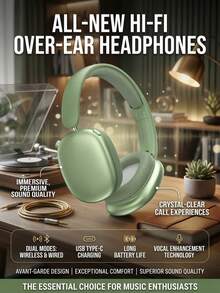 New Over-Ear HiFi Wireless Headphones - Immersive Sound, Clear Calls, USB-C Charging, Comfortable Fit, Rechargeable Battery, Portable & Stylish Design, Perfect Gift For Music Lovers - 查看 1