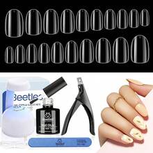 Beetles Gel Nail Kit Short Almond Gift Spree Easy DIY Extension Set Gift For Women - Oval Short 240pcs (Clear Kit) - 查看 4