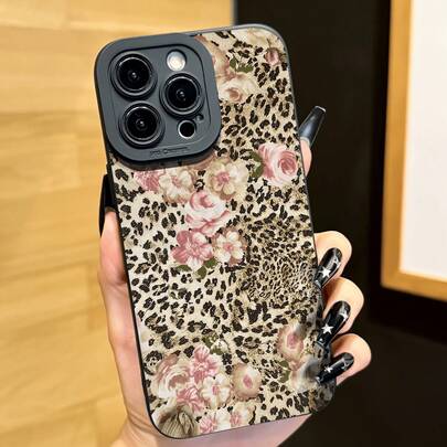 1 chiếc ốp lưng điện thoại mới, độc đáo, phong cách retro, họa tiết da báo và hoa lá, tương thích với Apple 17 Pro Max/Air, 11/12/13/14 Plus, XR/7/8 Plus/15 Pro Max, Series