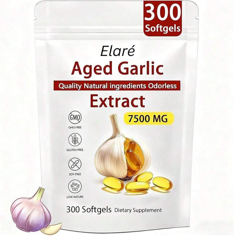 Elare Aged Garlic Extract Capsules 7500mg Odorless 300 Count, Garlic Supplement, 2 Year Matured For Heart & Immune Support, Non GMO, Gluten Free - 11 - 查看 1
