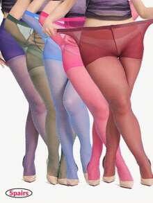 5 perechi de dresuri strălucitoare argintii sexy din lurex 30D pentru femei, colanți strălucitori semi-transparenti la modă, colorați, sexy, pentru petreceri de nuntă - Multicolor - Vizualizare 17