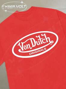 Dutch Manfinity Y2K Style Print (180g Pure Cotton T-Shirt) Cotton T-Shirt - Soft And Breathable, Green Print 100% Pure Cotton Fabric - Comfortable And Vibrant Summer Streetwear Short-Sleeved T-Shirt, Cool Motorcycle Design, Vintage Summer Everyday Wear T-Shirt - 紅色 - 查看 2
