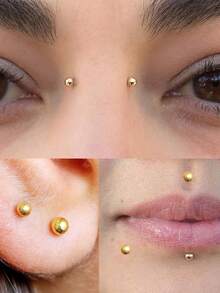 Stick On Fake Lip Stud Fake Nose Ring Hoop Fake Face Piercing Fake Nose Stud Fake Eyebrow Piercing Balls Silver Cool Punk Y2K Makeup For Halloween - Multicolor - View 6