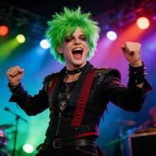 活力绿色短款凌乱直发动漫角色扮演假发，带刘海，男女皆宜，朋克摇滚风格，蓬松层次剪裁，耐热合成纤维，带刘海，多功能角色扮演假发，适合节日、圣帕特里克节、派对、音乐节和舞台表演——均码，易于佩戴和造型——适合大多数人 - 綠色 - 查看 7