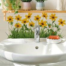 1 miếng dán tường hình hoa hướng dương cho phòng tắm, hoa hướng dương màu vàng ấm áp với cỏ xanh, tự dính, có thể tháo rời, tạo không gian ấm áp, đầy nắng. - nhiều màu - Xem 6