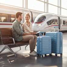 20 Inch Cabin Suitcase 55x40x20cm, PP Hard Shell Lightweight Carry On Luggage With 4 Silent Spinner Wheels & TSA Lock - Light Blue - View 2