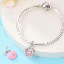 一款镀银锁钥匙系列 - 爱心蝴蝶吊坠，适用于 3 毫米手链 DIY 串珠，女士时尚饰品，节日生日礼物 - 彩色 - 查看 5