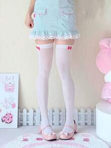 1 Pair Thin Bow Knee-High Socks For Women, Versatile For Spring/Summer - Multicolor - View 6