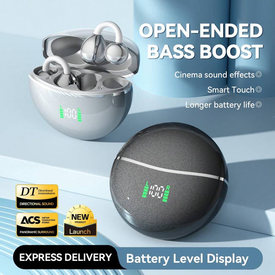 New Senyang- 2026 New Open Bluetooth Ear Earbuds With LED Battery Display, AI HD Call Headset, Fashion UV Glitter Charging Case Headphone, Panoramic Surround Sound, Comfortable Clip On Wireless Headphones For Sports Running Earphones Fashion Couples Earpods For Iphone For Android - Xem 1