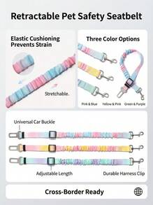 PETSIN 1 Pc Pet Car Seat Belt, Gradient Color Dog Retractable Leash, Rainbow Style Pet Leash, Elastic Cushioning Car Seat Belt Nylon Seat Belt, Heavy Duty Durable Dog Car Seat Belt, Dog Seat Belt, Make Your Dog ! Dog Outing Dog Supplies Dog Car Seat Car Seat Covers Dog Car Seat Cover Pet Car Seat - Multicolor - View 3