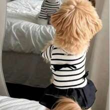 Vestido de perro a rayas, ligero y transpirable, ropa casual para perros pequeños, primavera/verano - Blanco y Negro - Ver 5