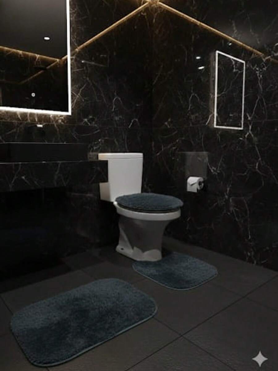 3-Piece Fluffy Fluffy Furry Bathroom Set - Dark Grey - View 1