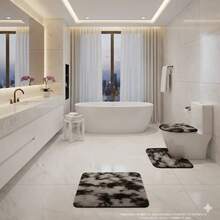 3-Piece Fluffy Fluffy Furry Bathroom Set - Black and White - View 2