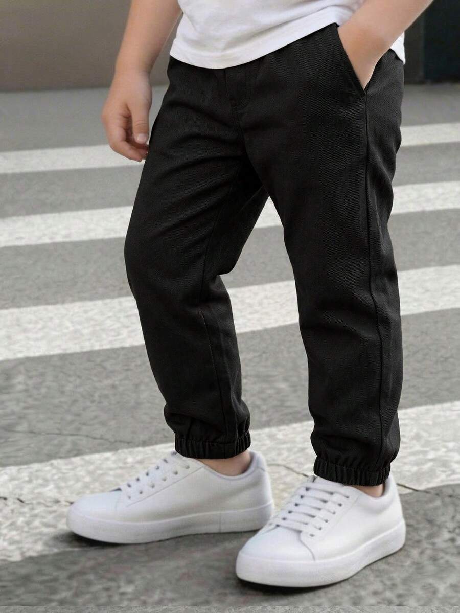1 chiếc quần jogger thời trang tối giản, đa năng, thoải mái cho bé trai. - màu đen - Xem 1
