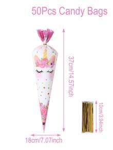50个独角兽礼品袋，金色扎带，独角兽花朵图案锥形糖果袋，独角兽节日活动派对用品礼品包装袋，一周岁生日派对用品，女宝宝迎婴派对装饰，性别揭晓派对装饰，三角形礼品包装袋，零食糖果派对回礼袋，独角兽主题派对装饰，婚礼装饰，新娘送礼会装饰，派对回礼用品 - 獨角獸A - 查看 12