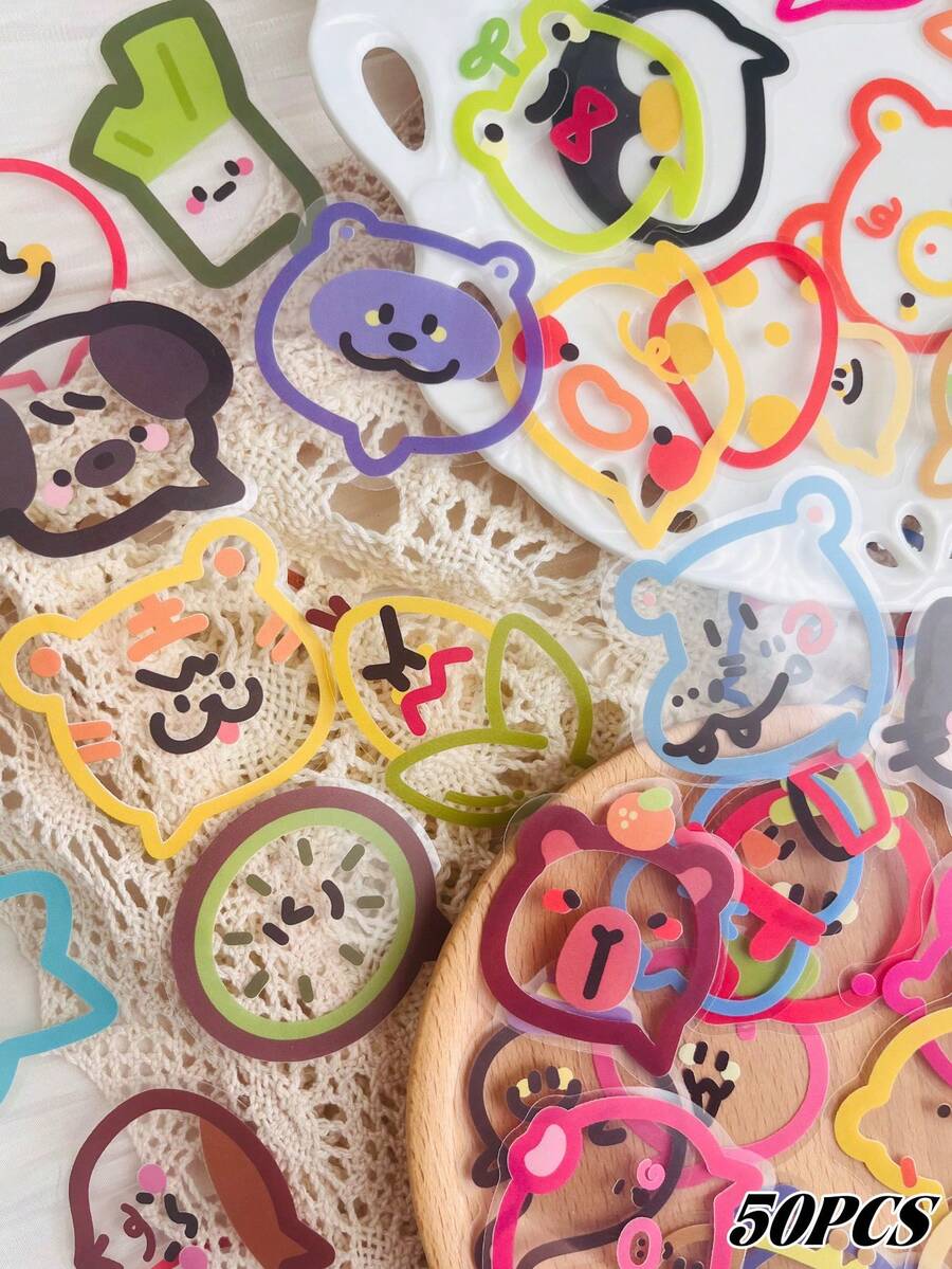 Set Stiker Kartun Warna-warni 50 Buah, Stiker Dekoratif untuk Notebook, Tablet, Scrapbook, Skateboard, Gitar, Helm, Gelas, Kotak Penyimpanan, Stiker DIY Tahan Air, Stiker Lucu, Perlengkapan Scrapbook Kindle, Stiker Laptop, Scrapbooking