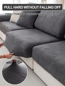 1PC Fleece Fabric Anti Slip Elastic Sofa Cushion Cover, Sofa Dustproof Cushion Cover, Pet Anti Dirt And Dustproof Backrest Cover, Single Seat, Double Seat, Triple Seat, Quadruple Seat, Spring, Summer, Autumn, Winter, Four Seasons - Dark Grey - View 6