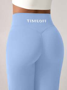 TimeOff 1pc Women's Minimalist Elastic V-Shaped Lifting Straight Wide-Leg Letter Print Sports Pants - Dusty Blue - View 5