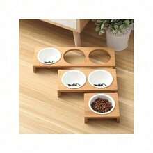 1/2/3 Bowls Cat Dog Feeders Bowl Ceramic Tableware Pet Food Water Bowl Bamboo Frame Antiskid Pet Supplies Dog Cat Feeding Bowl - 100ml - View 1