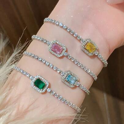 1 pieza Pulsera ajustable de cristal rosa para mujer