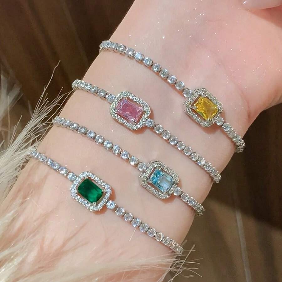 1pc Pink Crystal Adjustable Bracelet For Women - Pink - View 1