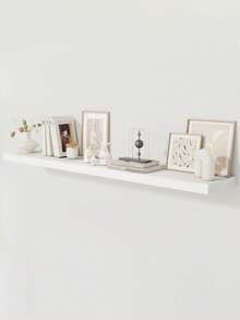 1-Piece Wall Mounted Shelf, Rustic Oak Long Shelf Set, For Living Room, Bathroom, Laundry Room, Bedroom, Kitchen, Home Office - White - View 1