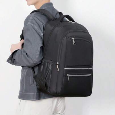 2026 Spring Summer Black Business Backpack: Large Capacity Multi-Compartment Bag For Friends & Teachers Elegant Black Nylon Backpack: Reflective Stripe Sports Bag For Work & Travel Chic Vintage Black Commuter Backpack: Multi-Pocket Bag - Perfect Gift For Him & Her New Arrival Unisex Black Backpack: Spacious Bag For Office & Outdoor Activities Fashionable Black Sports Backpack: Reflective Detail Bag For College & Business Use
