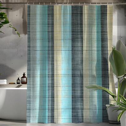 1 pieza Cortina de ducha con estampado geométrico de rayas, cortina de alta calidad para decoración del hogar, a juego con el estilo moderno del baño, cortina de ducha para todo el año con 12 ganchos