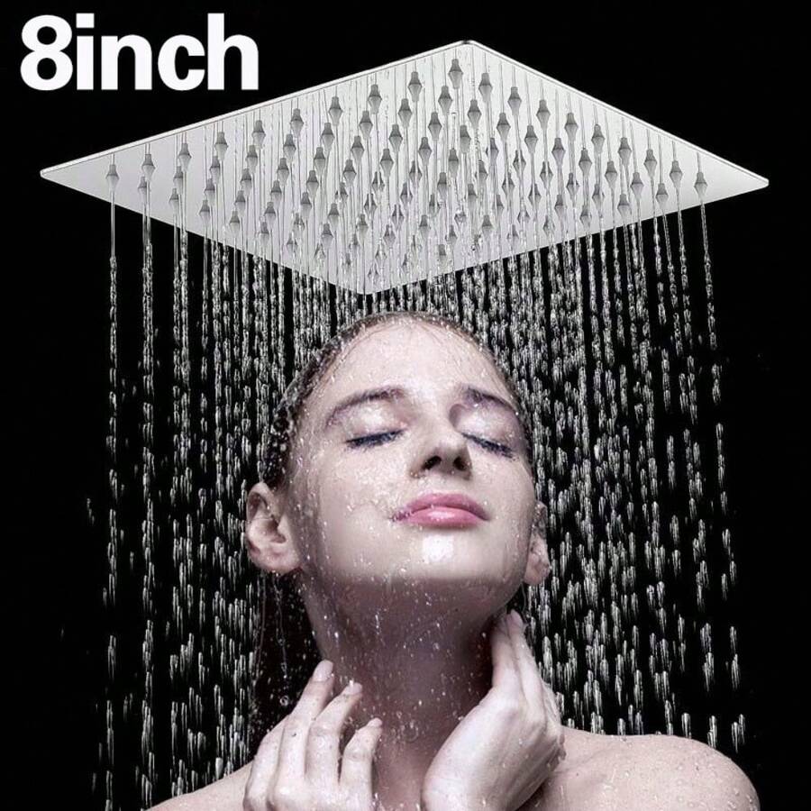 8"Shower Head Stainless Steel Rainfall Overhead Large Bathroom Square - A - View 1