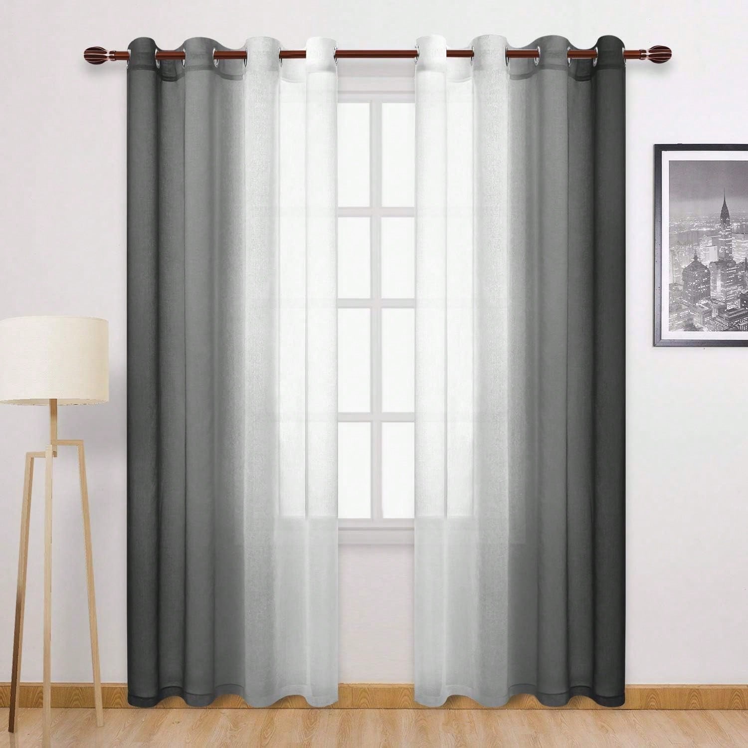 Piezas de cortinas traslúcidas degradadas con ojales en la parte superior, adecuadas para dormitorio, sala de estar, decoración del hogar