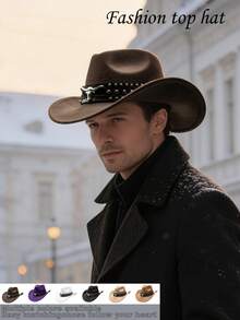 1 件男女通用涤纶波西米亚风休闲派对毡帽、软边帽、软呢帽、西部牛仔帽、时尚百搭通勤、秋冬 - 西部禮帽 - 查看 15