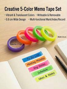 5支装 6/8/12mm 多宽度、多色透明撕拉式胶带，防水、可书写，附赠彩色荧光笔；五种颜色可选；学习用品，返校季。 - 彩色 - 查看 10
