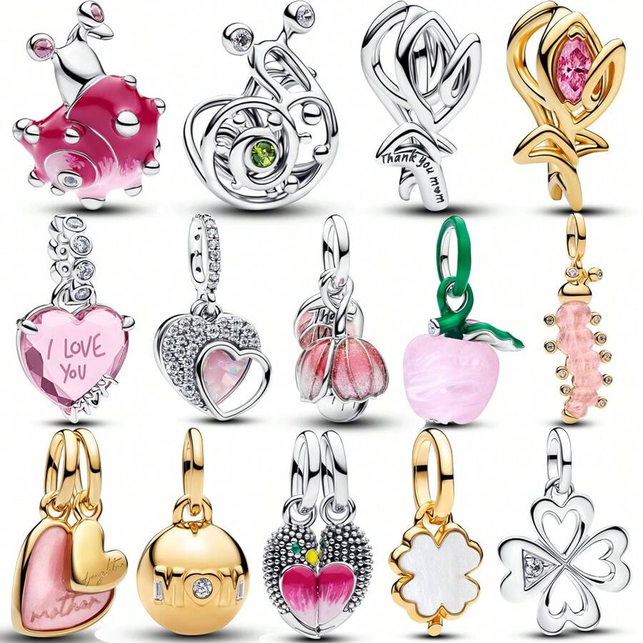 1 Pc Fashion Snail Heart Flower Beads Dangle Charm Silver Plated Fit Bracelet Necklace DIY Holiday Gift - Multicolor - View 1