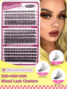 704片假睫毛，D卷度，5-18毫米大容量DIY睫毛簇，自然妆效，下睫毛，便携，高品质单簇假睫毛，化妆用品，3D效果睫毛簇，30D+40D+50D - D - 查看 6