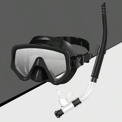 2 Pieces Set Adult Diving Mask, Tempered Glass Snorkel Mask With PVC Mouthpiece, Anti-Fog Swim Mask, Leak-Free Swimming Goggles With Nose Cover, Snorkeling Gear, Suitable For Snorkeling, Freediving, Swimming Snorkel Set, Adult Snorkeling Gear, Anti-Fog Panoramic Swim Mask, Semi-Dry Snorkel, Top Lung Diving, Swimming Travel