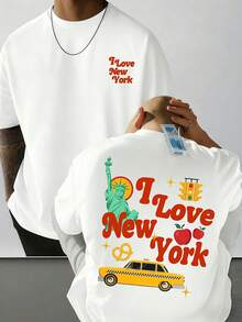 Printed Men's T-Shirt, Street Style Print, Y2k Hip-Hop Fashion Pattern T-Shirt, Fashion Casual Loose Men And Summer Essential - 白色 - 查看 1