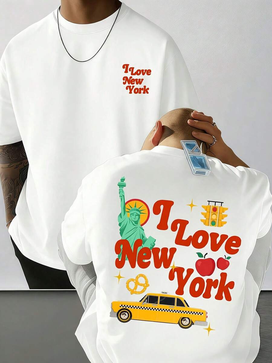 Printed Men's T-Shirt, Street Style Print, Y2k Hip-Hop Fashion Pattern T-Shirt, Fashion Casual Loose Men And Summer Essential - 白色 - 查看 1